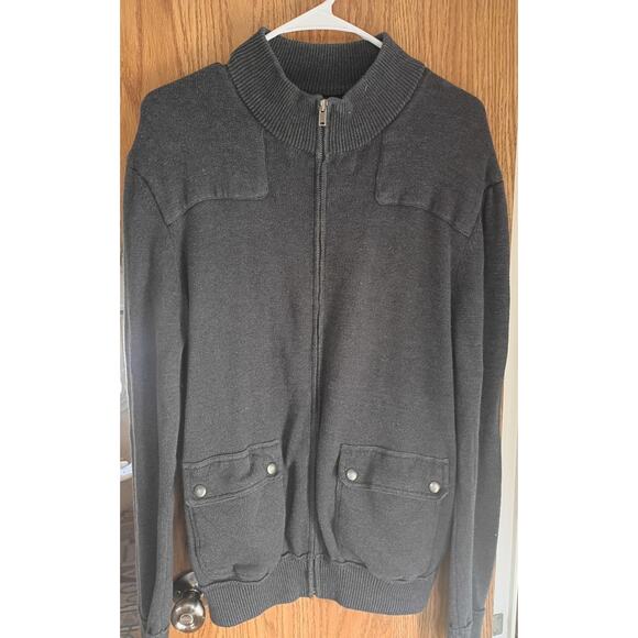 GAP Mens Gray Full Zip Bomber Sweater L Ribbed Collar Utility Pockets Gorpcore - Picture 2 of 9